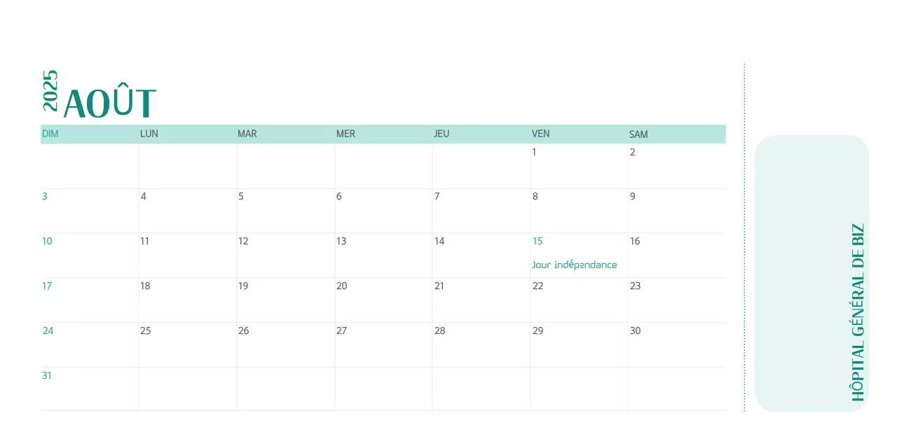 Calendrier hospitalier dans un cadre photo vert