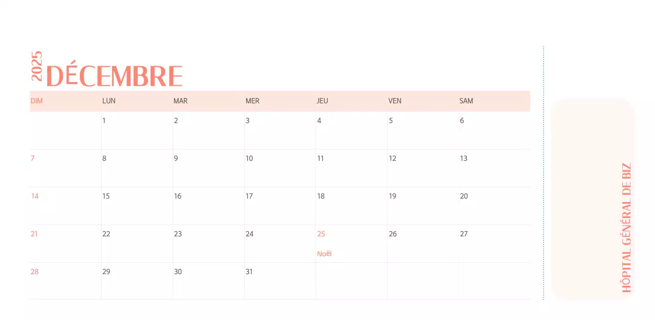 Calendrier hospitalier dans un cadre photo vert