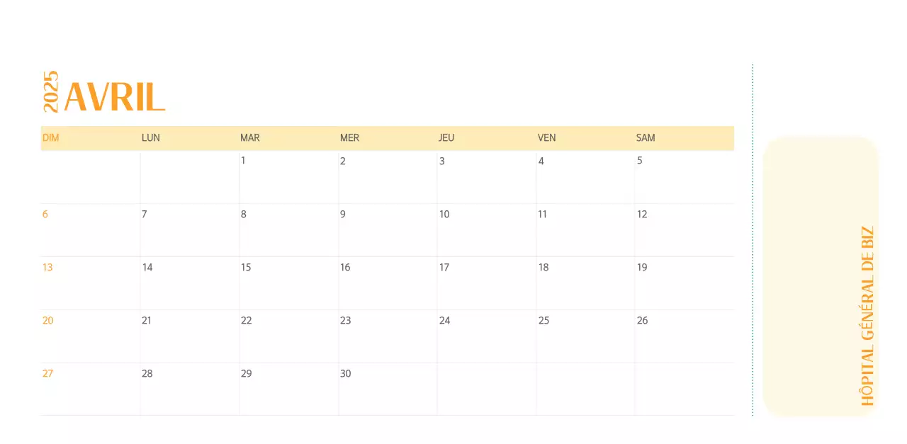 Calendrier hospitalier dans un cadre photo vert