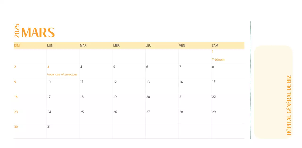 Calendrier hospitalier dans un cadre photo vert