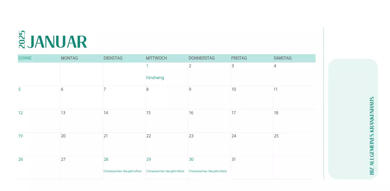 Krankenhauskalender in grünem Fotorahmen