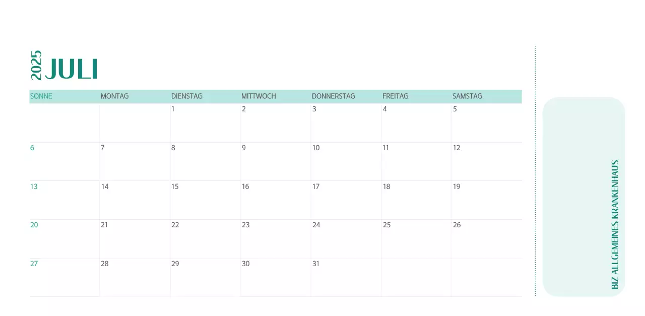 Krankenhauskalender in grünem Fotorahmen
