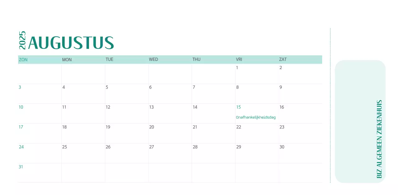 Ziekenhuiskalender in groen fotolijstje