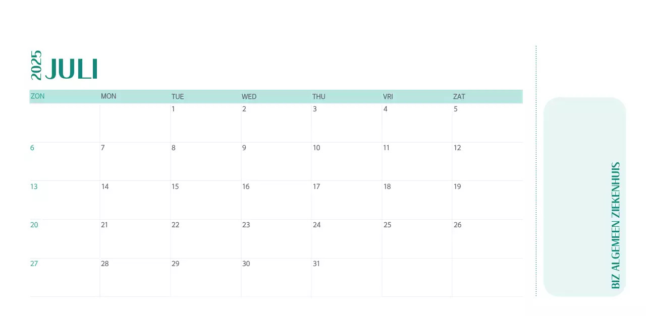 Ziekenhuiskalender in groen fotolijstje
