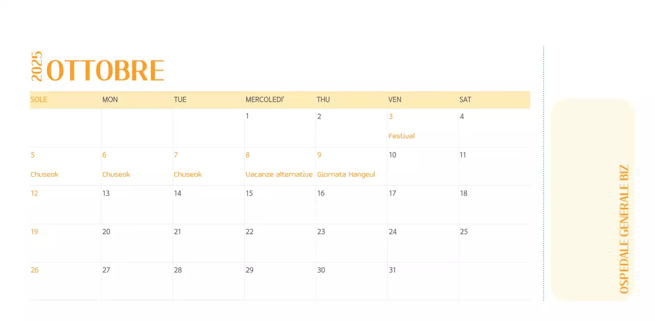 Calendario ospedaliero in cornice verde