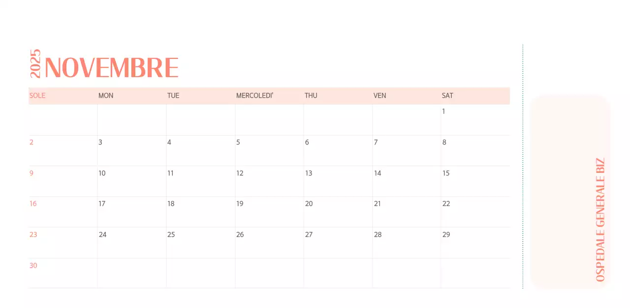 Calendario ospedaliero in cornice verde