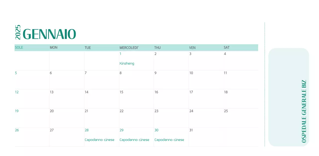 Calendario ospedaliero in cornice verde