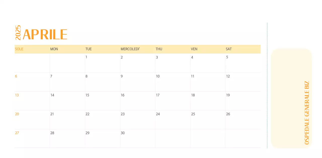 Calendario ospedaliero in cornice verde