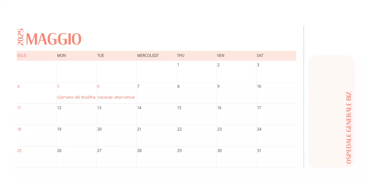 Calendario ospedaliero in cornice verde