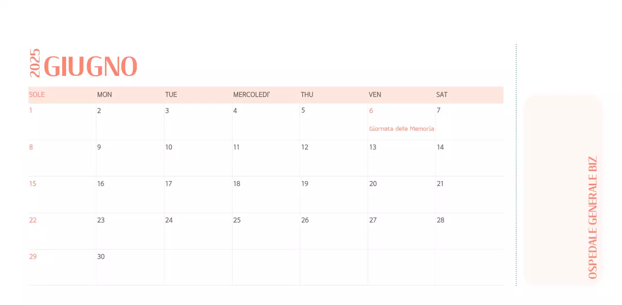 Calendario ospedaliero in cornice verde