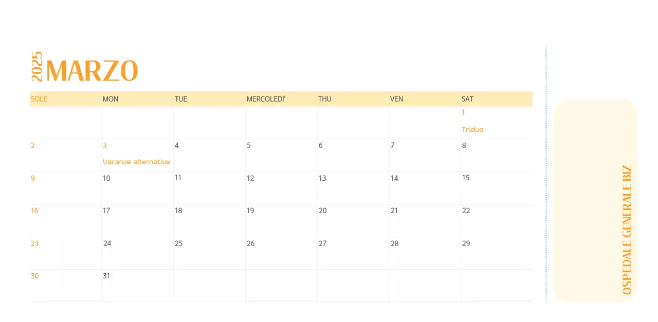 Calendario ospedaliero in cornice verde