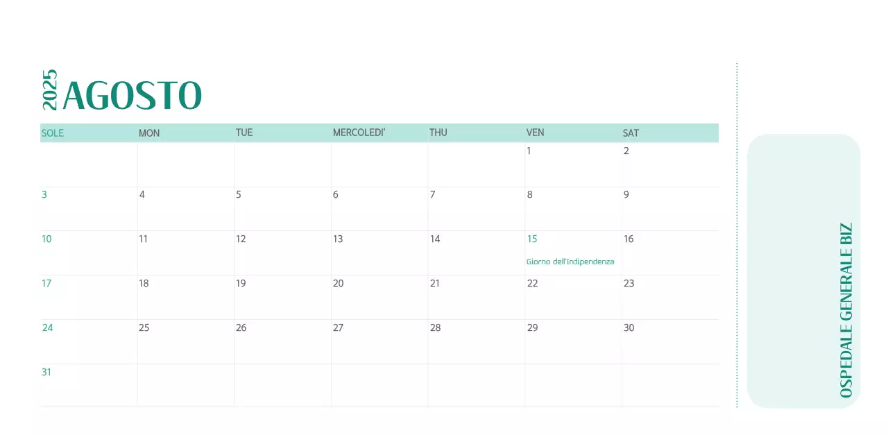 Calendario ospedaliero in cornice verde