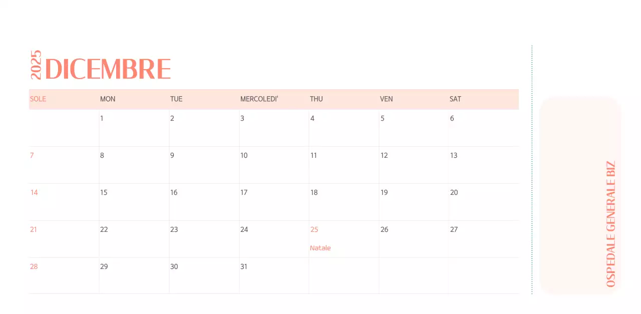 Calendario ospedaliero in cornice verde