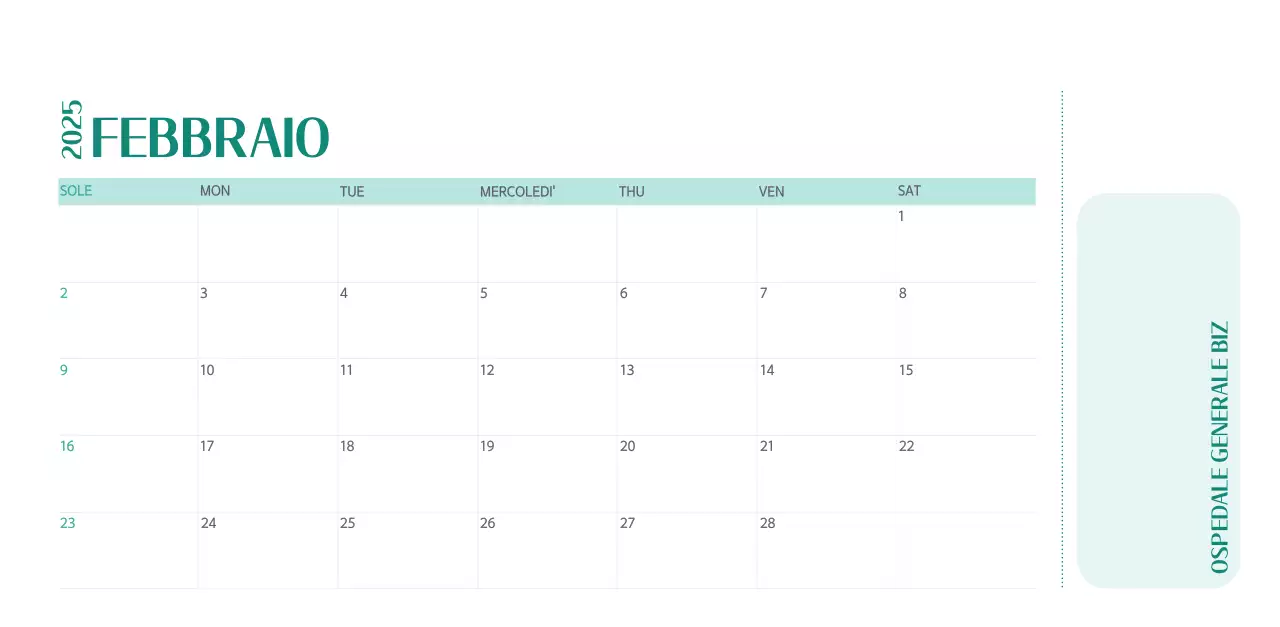 Calendario ospedaliero in cornice verde