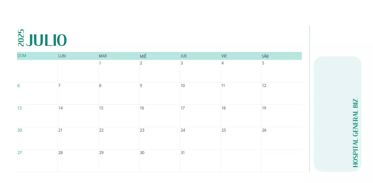 Calendario hospitalario en marco de fotos verde