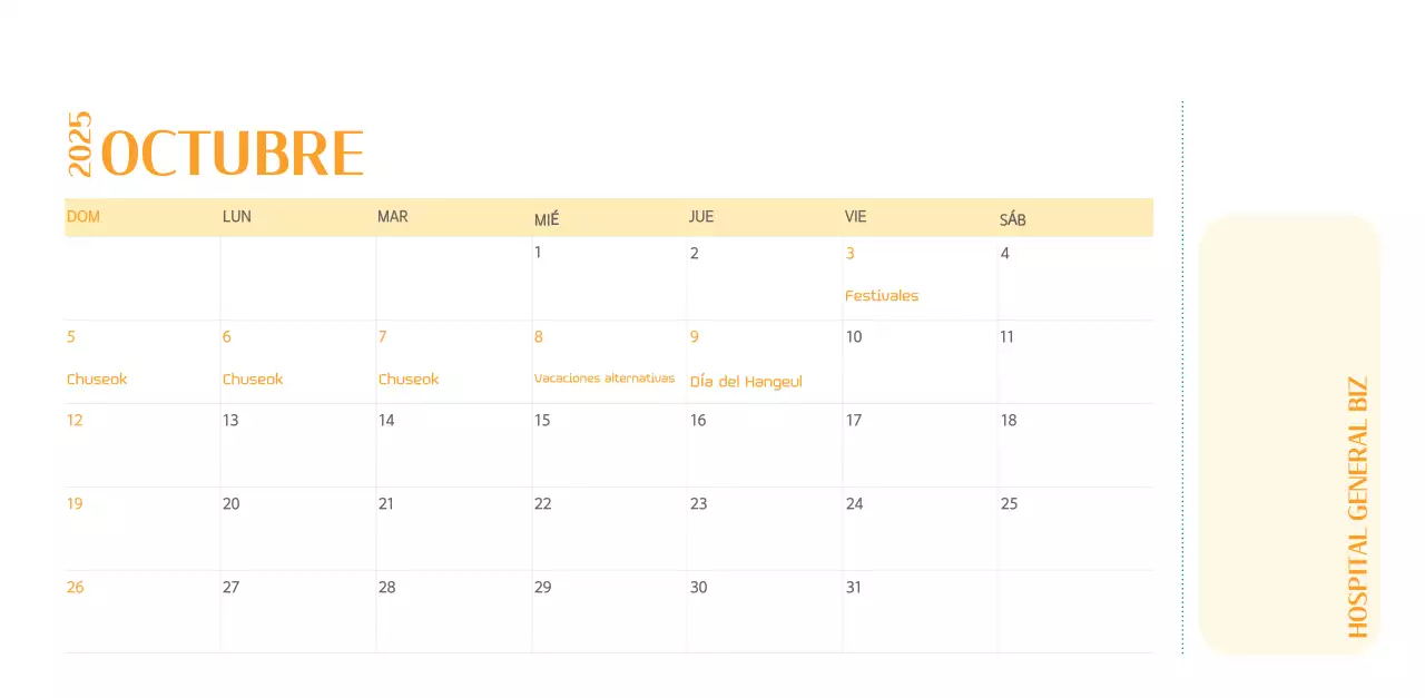 Calendario hospitalario en marco de fotos verde
