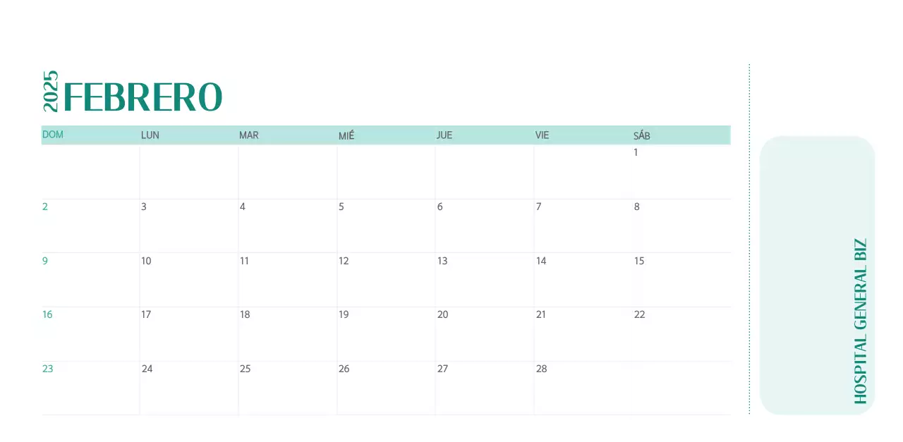 Calendario hospitalario en marco de fotos verde