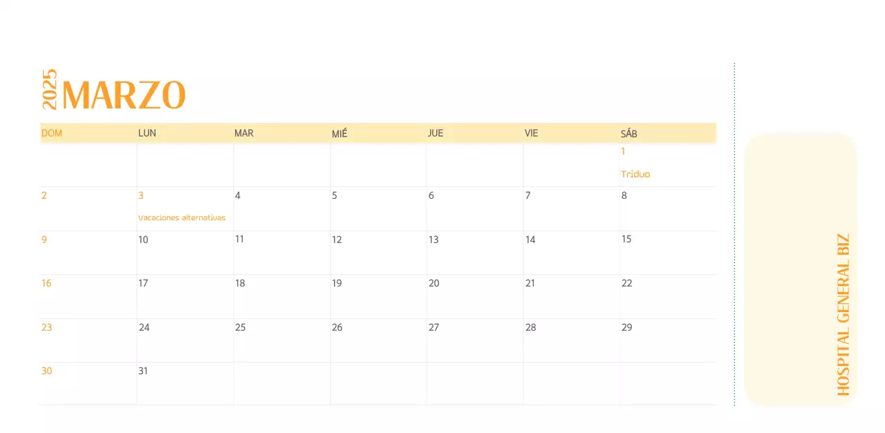 Calendario hospitalario en marco de fotos verde