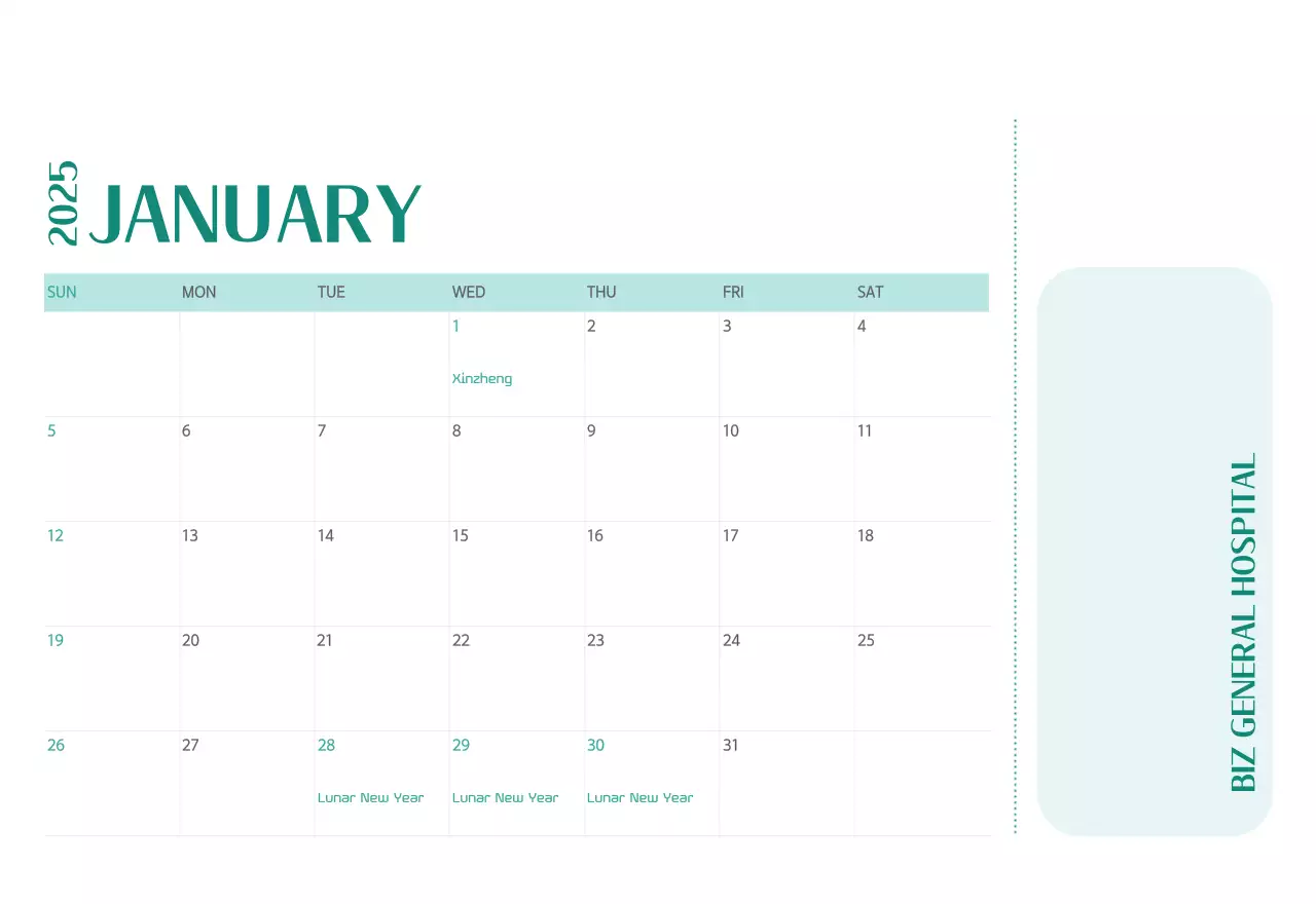 Kalender rumah sakit dalam bingkai foto hijau