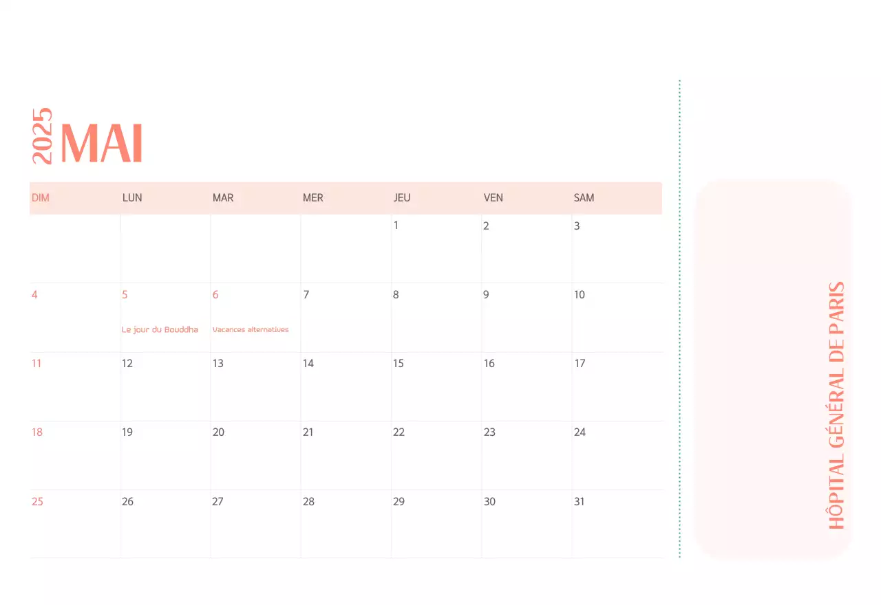 Calendrier hospitalier dans un cadre photo vert