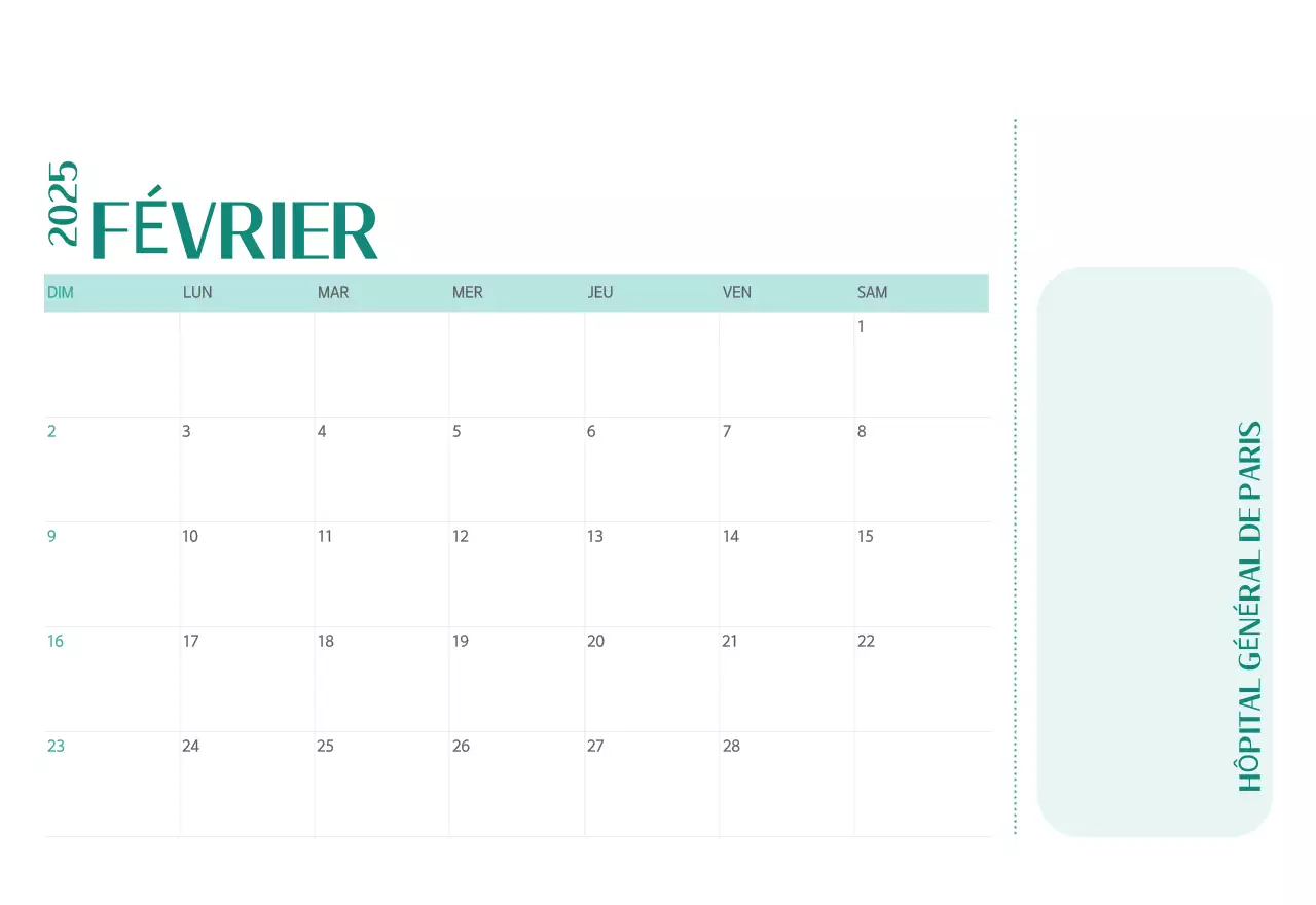 Calendrier hospitalier dans un cadre photo vert