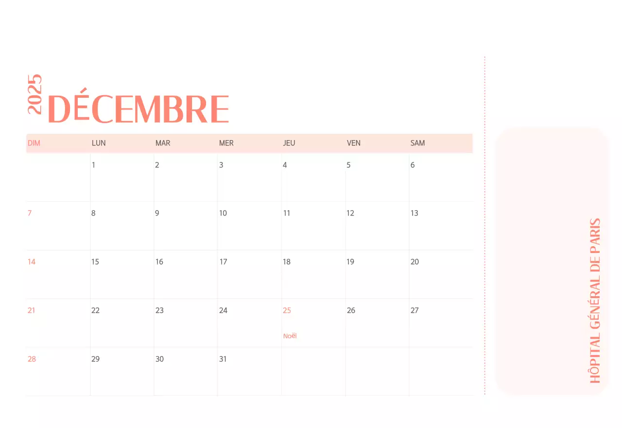 Calendrier hospitalier dans un cadre photo vert