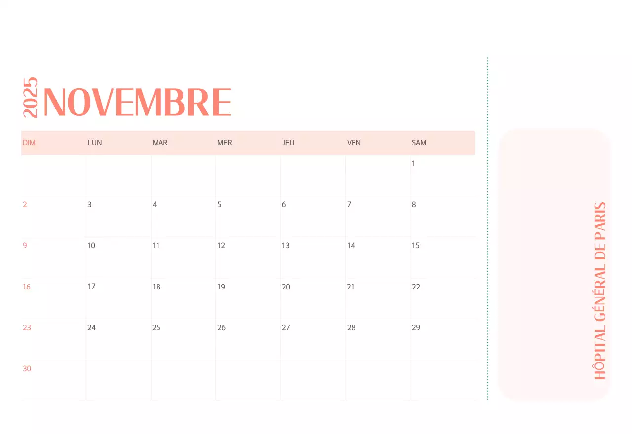 Calendrier hospitalier dans un cadre photo vert