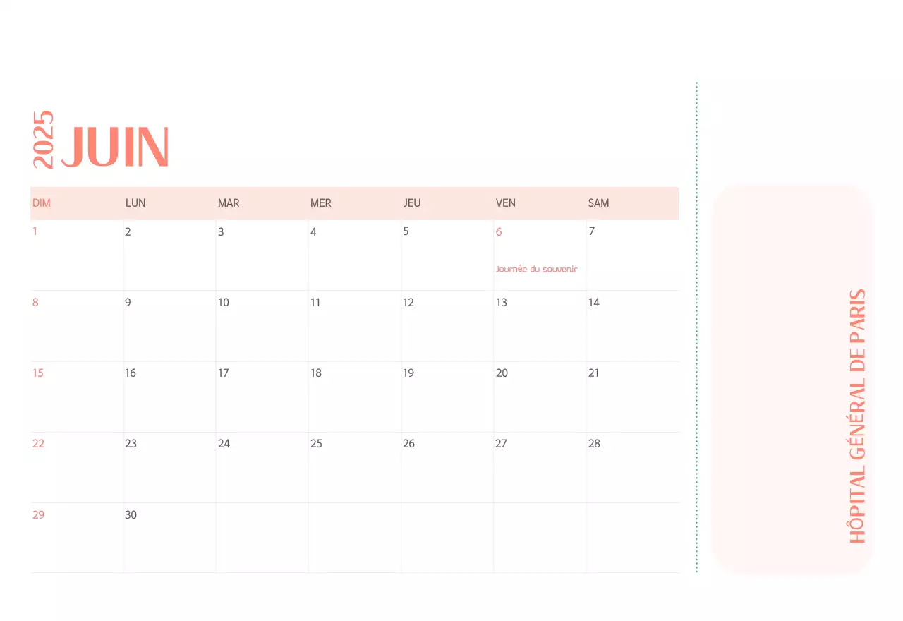 Calendrier hospitalier dans un cadre photo vert