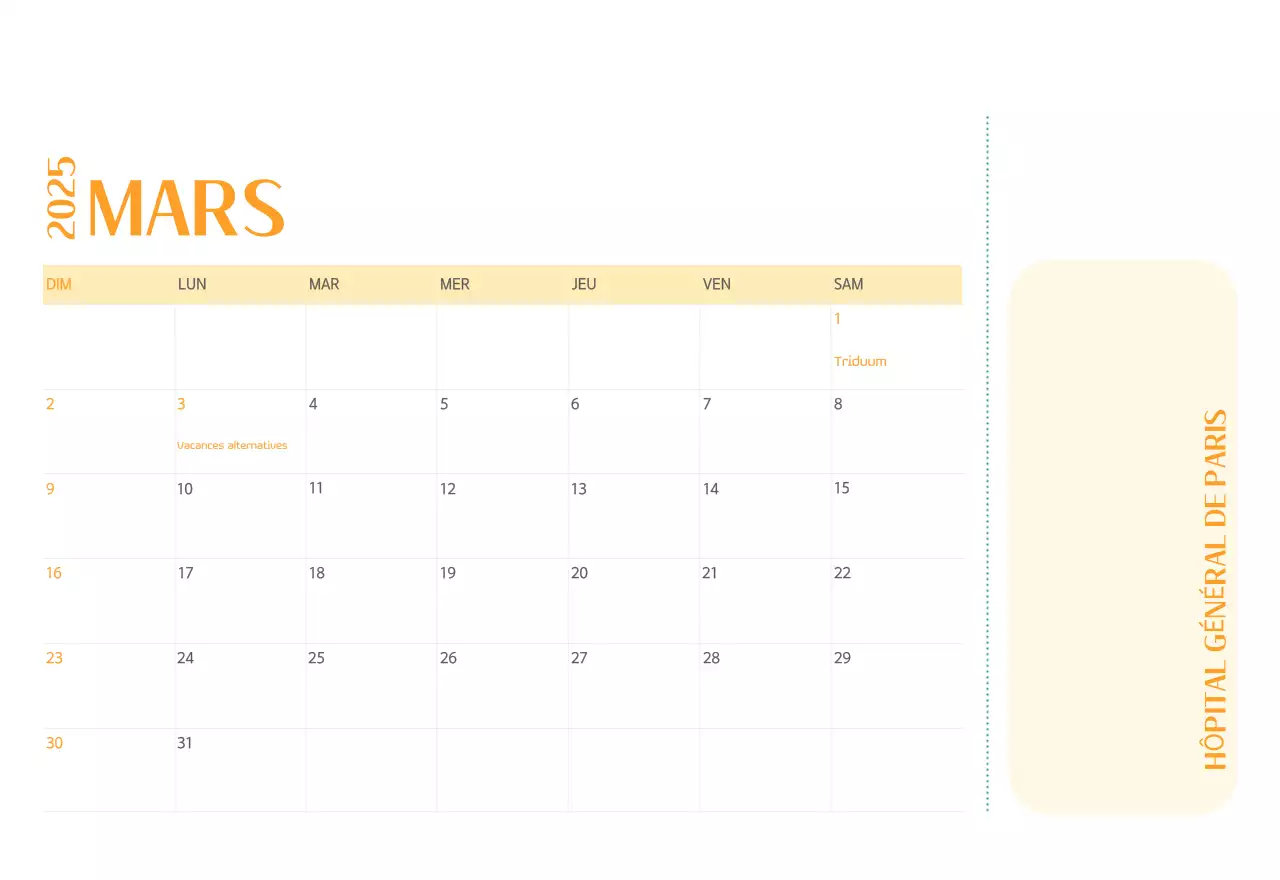 Calendrier hospitalier dans un cadre photo vert