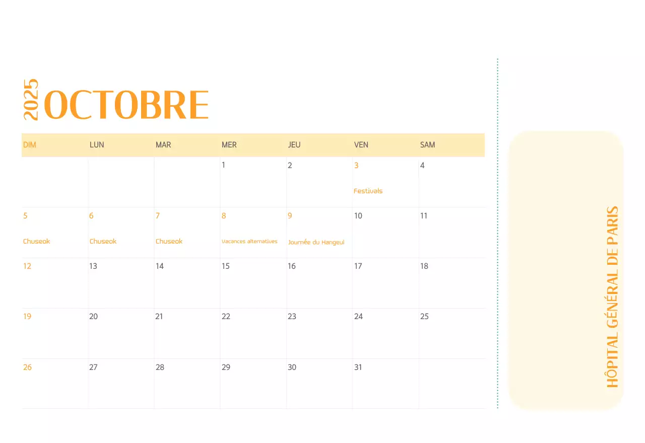 Calendrier hospitalier dans un cadre photo vert