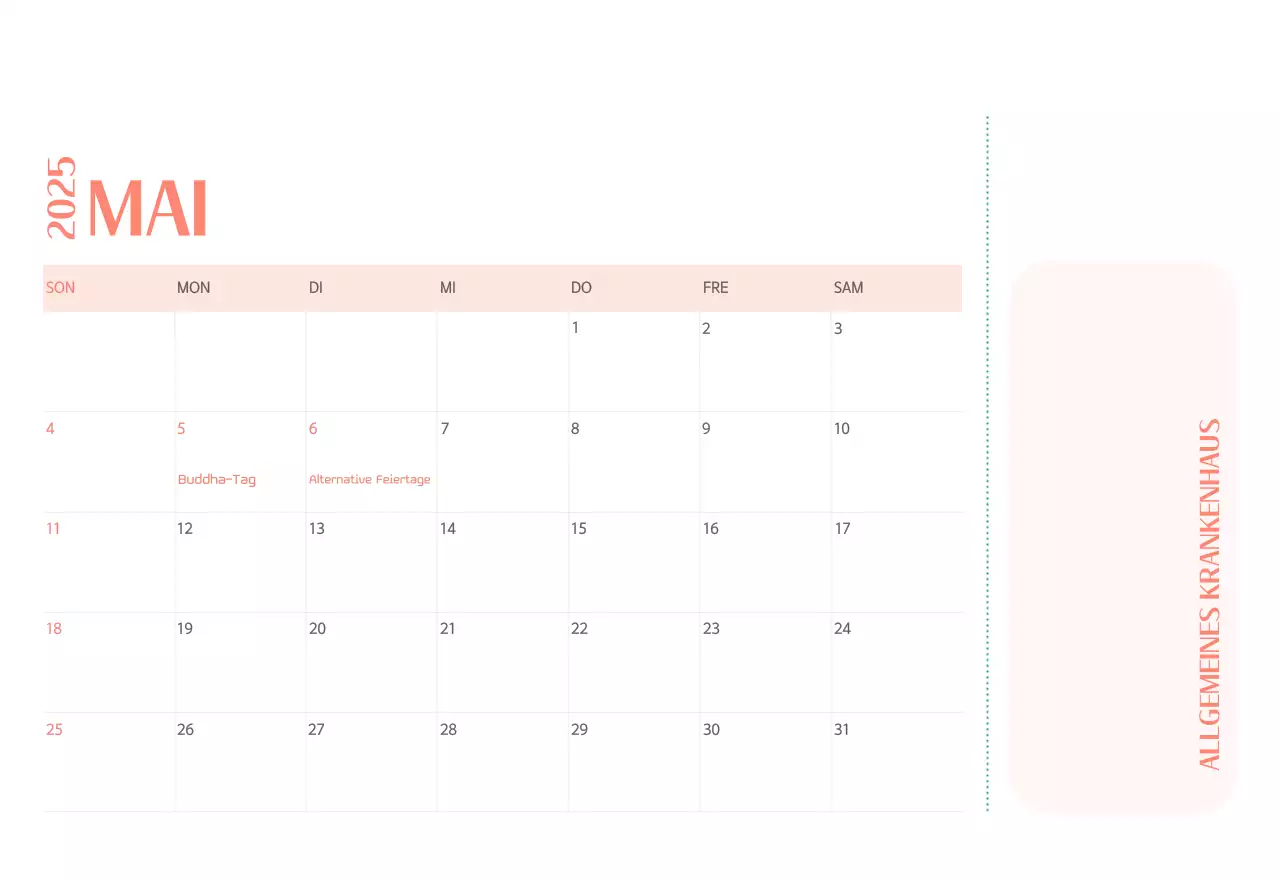 Krankenhauskalender in grünem Fotorahmen