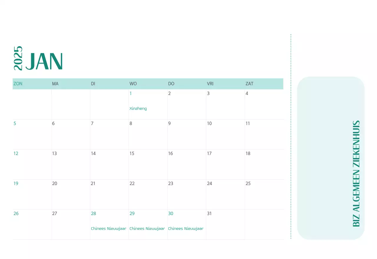 Ziekenhuiskalender in groen fotolijstje