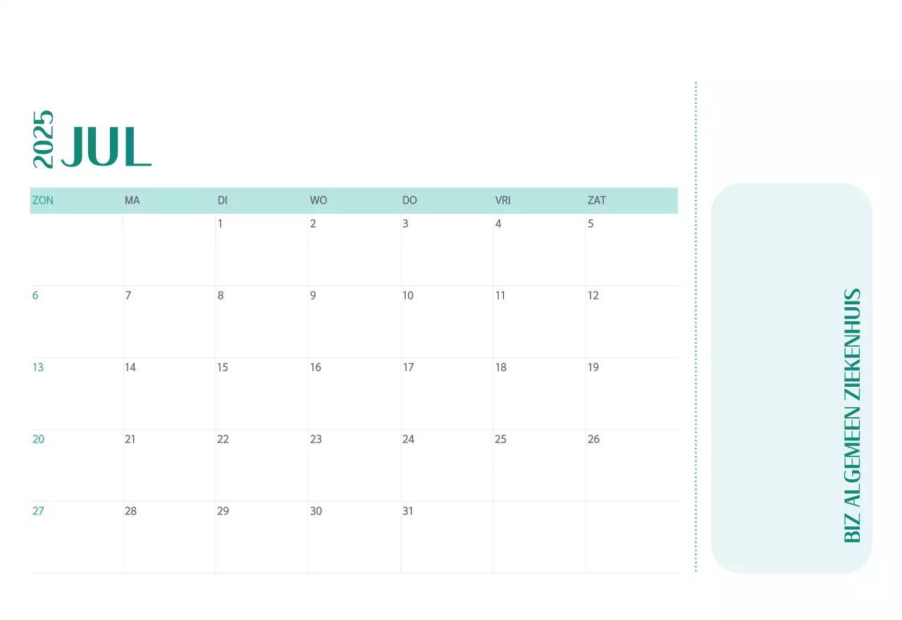 Ziekenhuiskalender in groen fotolijstje