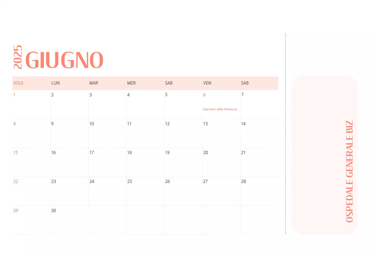 Calendario ospedaliero in cornice verde