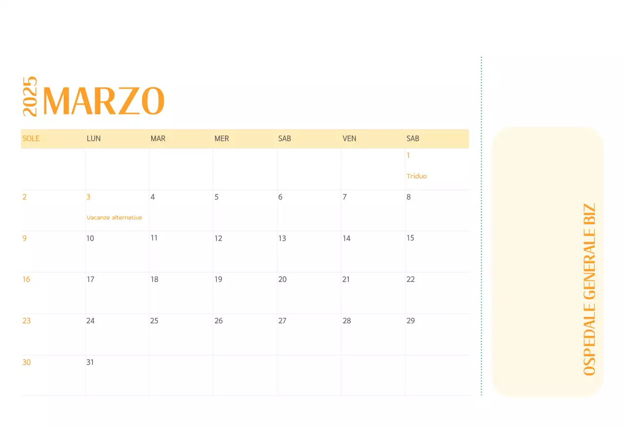 Calendario ospedaliero in cornice verde