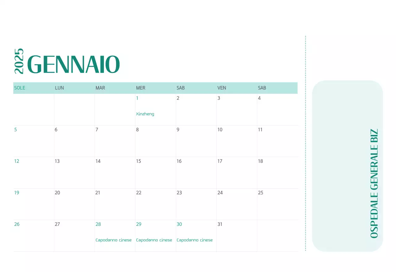 Calendario ospedaliero in cornice verde
