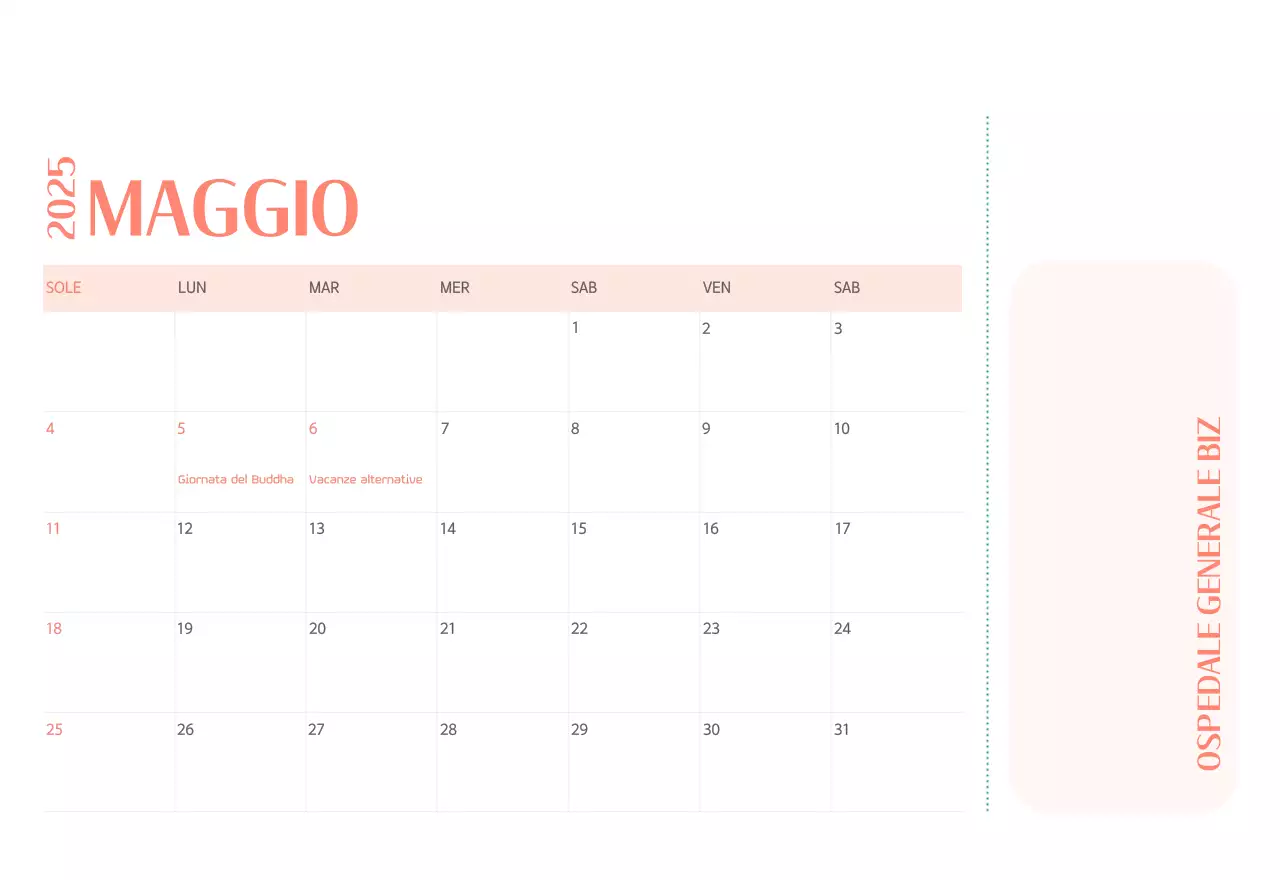 Calendario ospedaliero in cornice verde