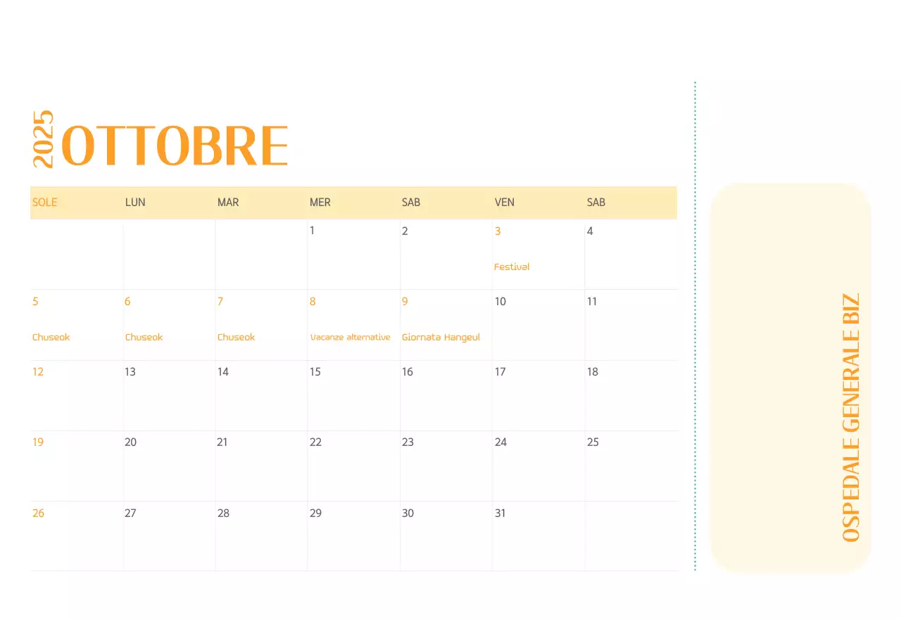 Calendario ospedaliero in cornice verde