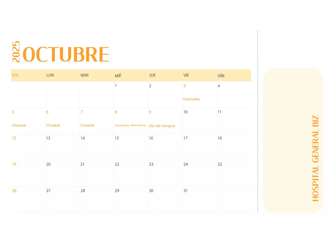 Calendario hospitalario en marco de fotos verde