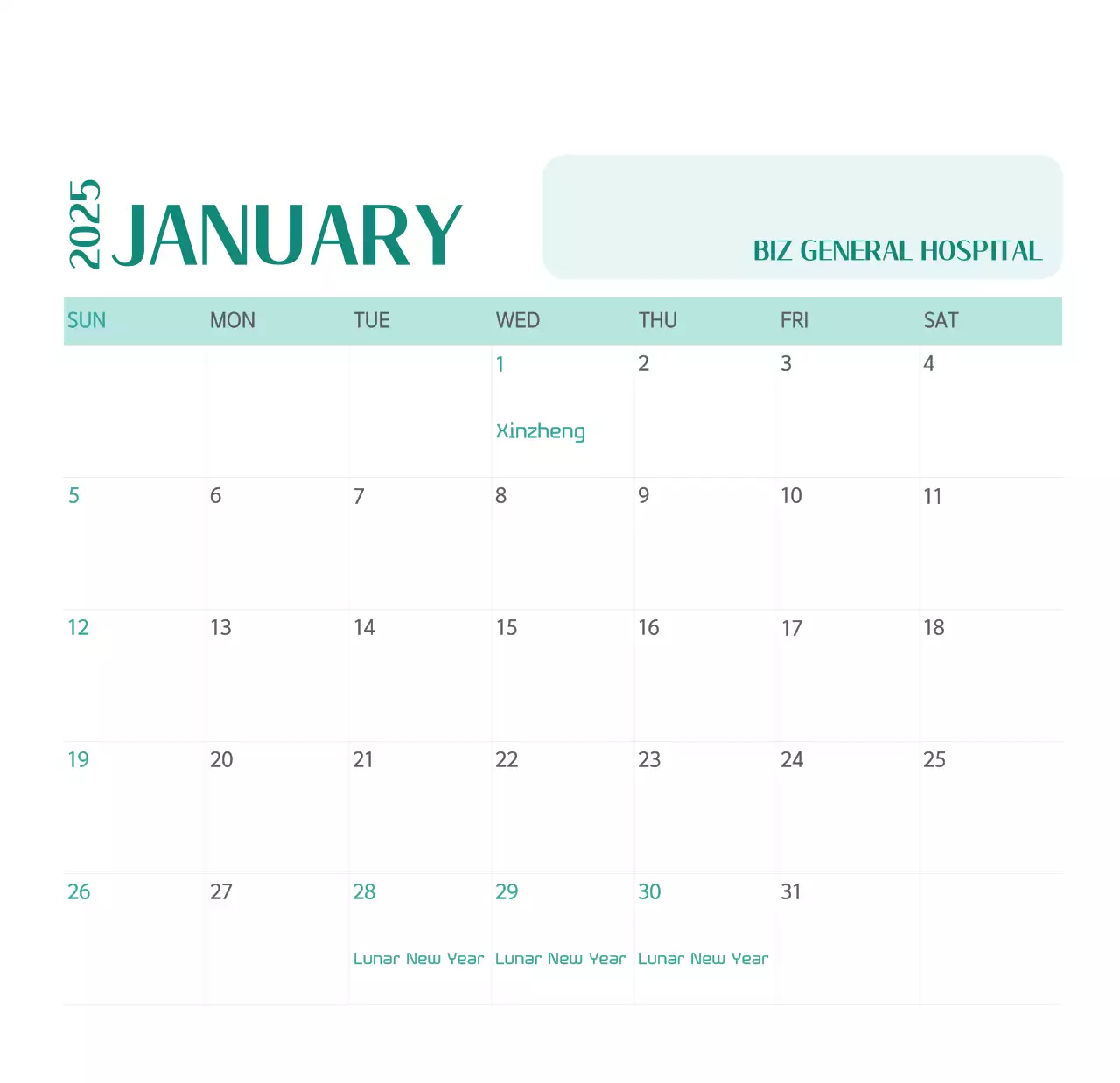 Kalender rumah sakit dalam bingkai foto hijau