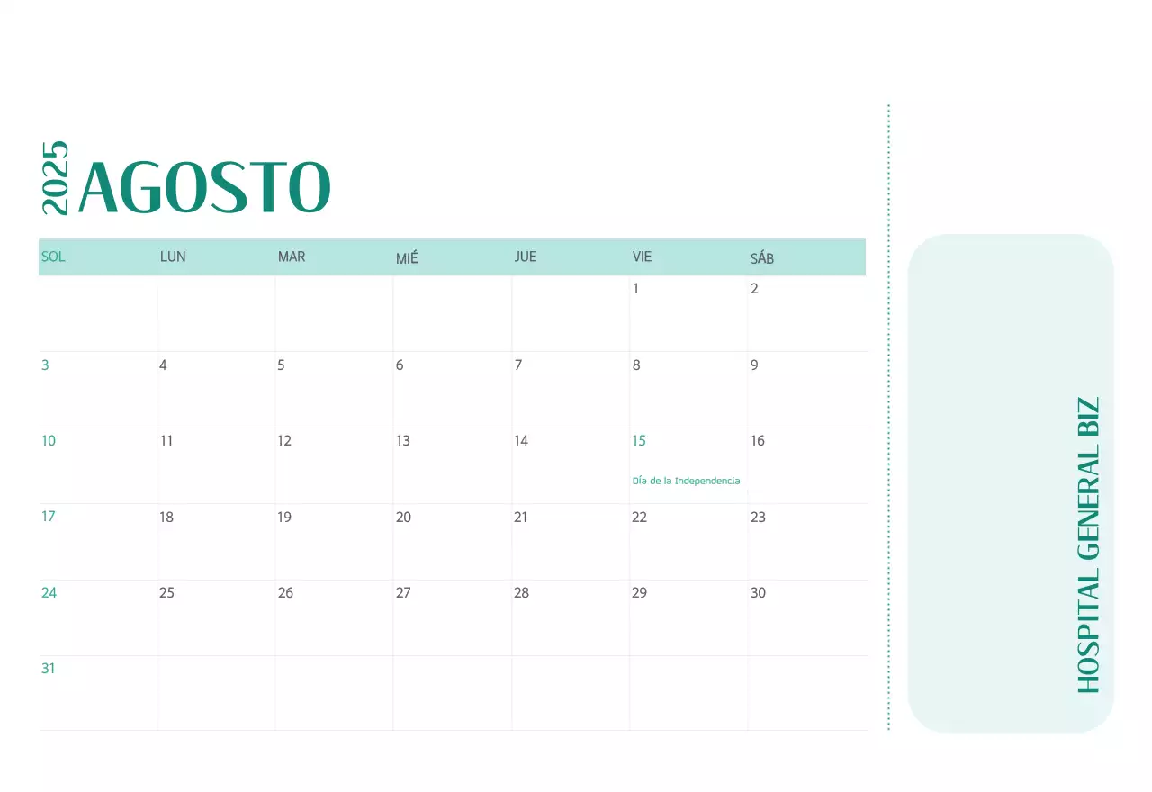 Calendario hospitalario en marco de fotos verde