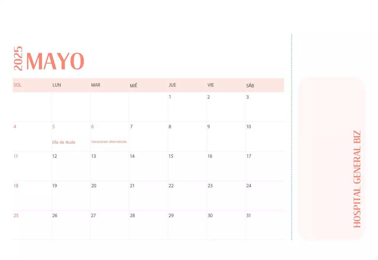 Calendario hospitalario en marco de fotos verde