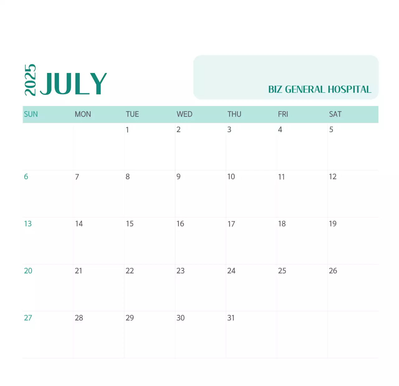 Kalender rumah sakit dalam bingkai foto hijau