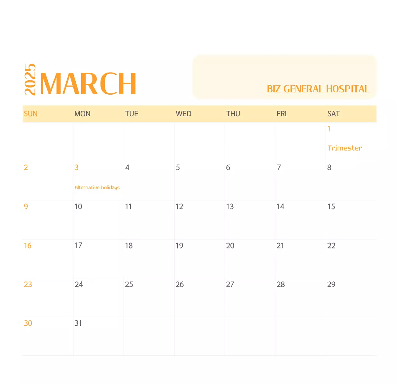 Kalender rumah sakit dalam bingkai foto hijau