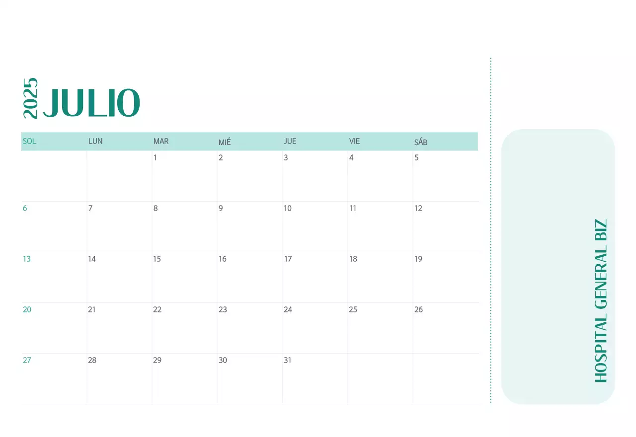 Calendario hospitalario en marco de fotos verde