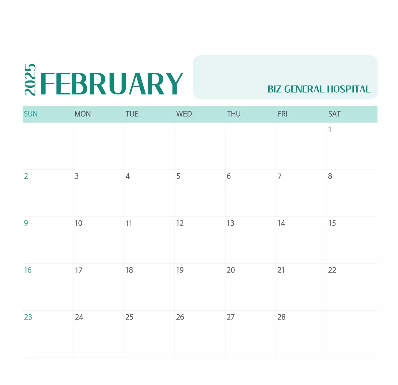 Kalender rumah sakit dalam bingkai foto hijau