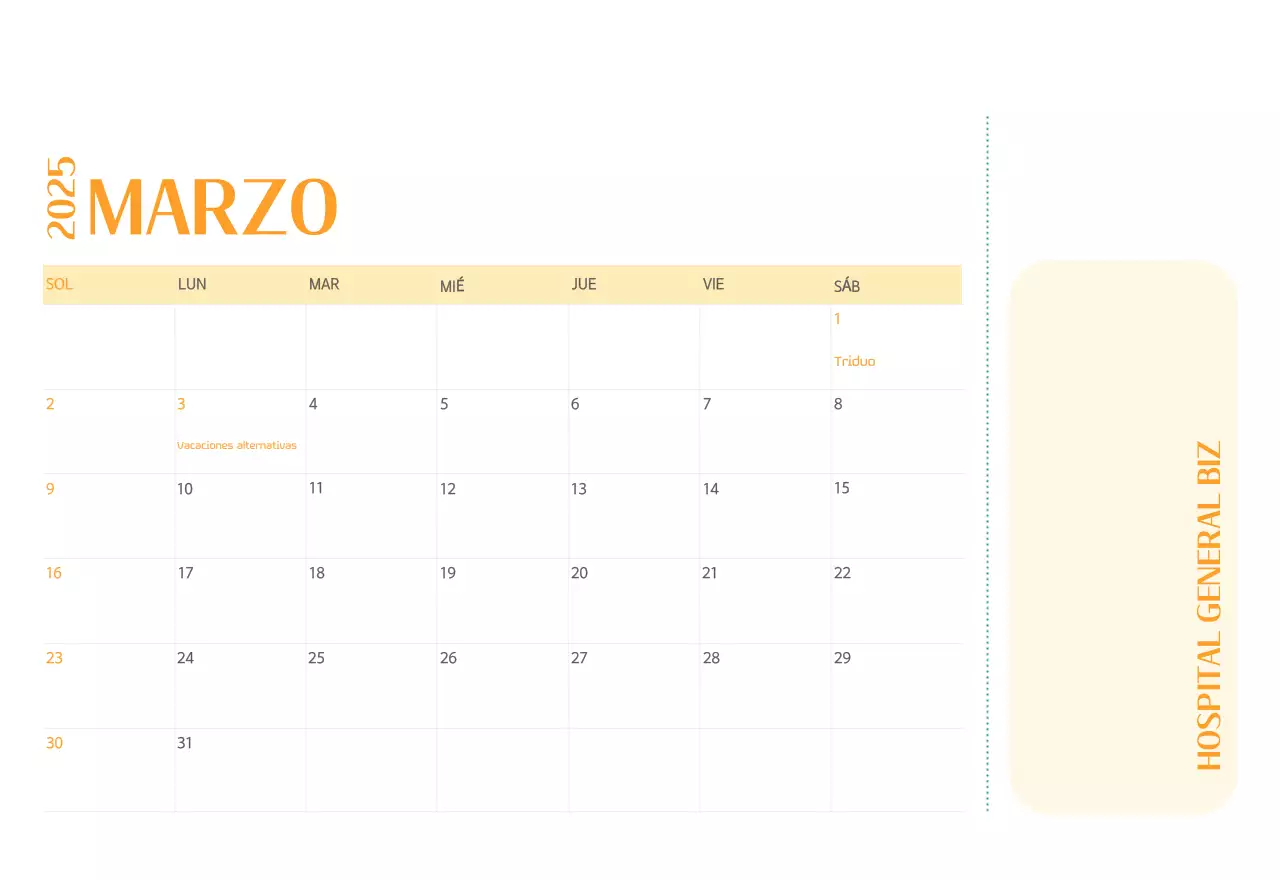 Calendario hospitalario en marco de fotos verde