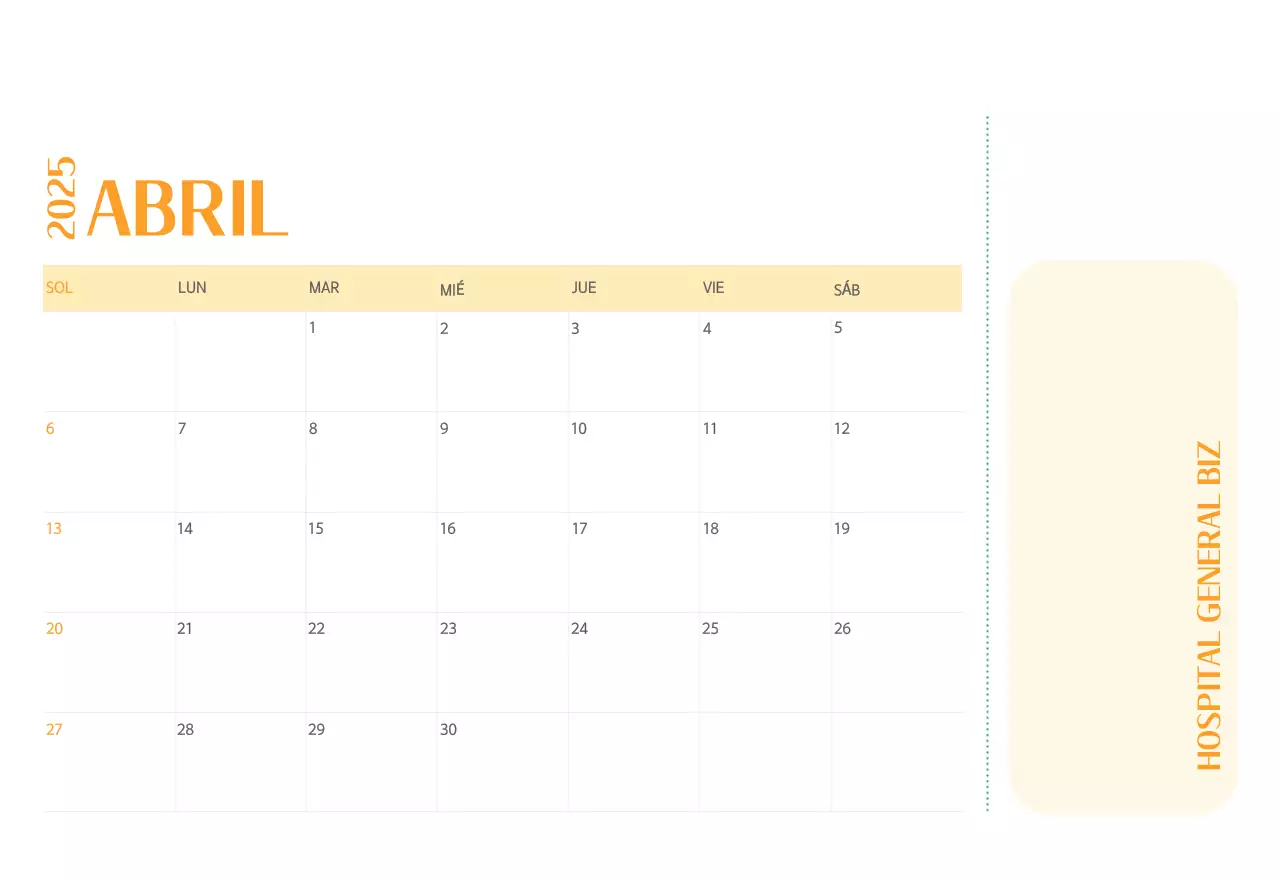 Calendario hospitalario en marco de fotos verde