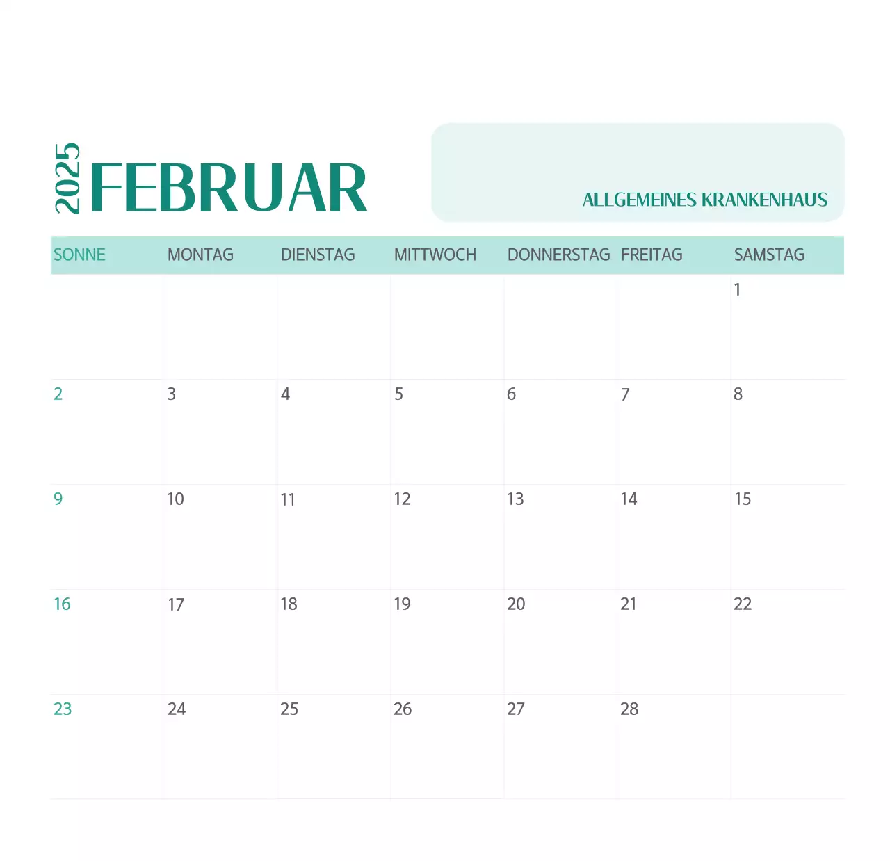 Krankenhauskalender in grünem Fotorahmen