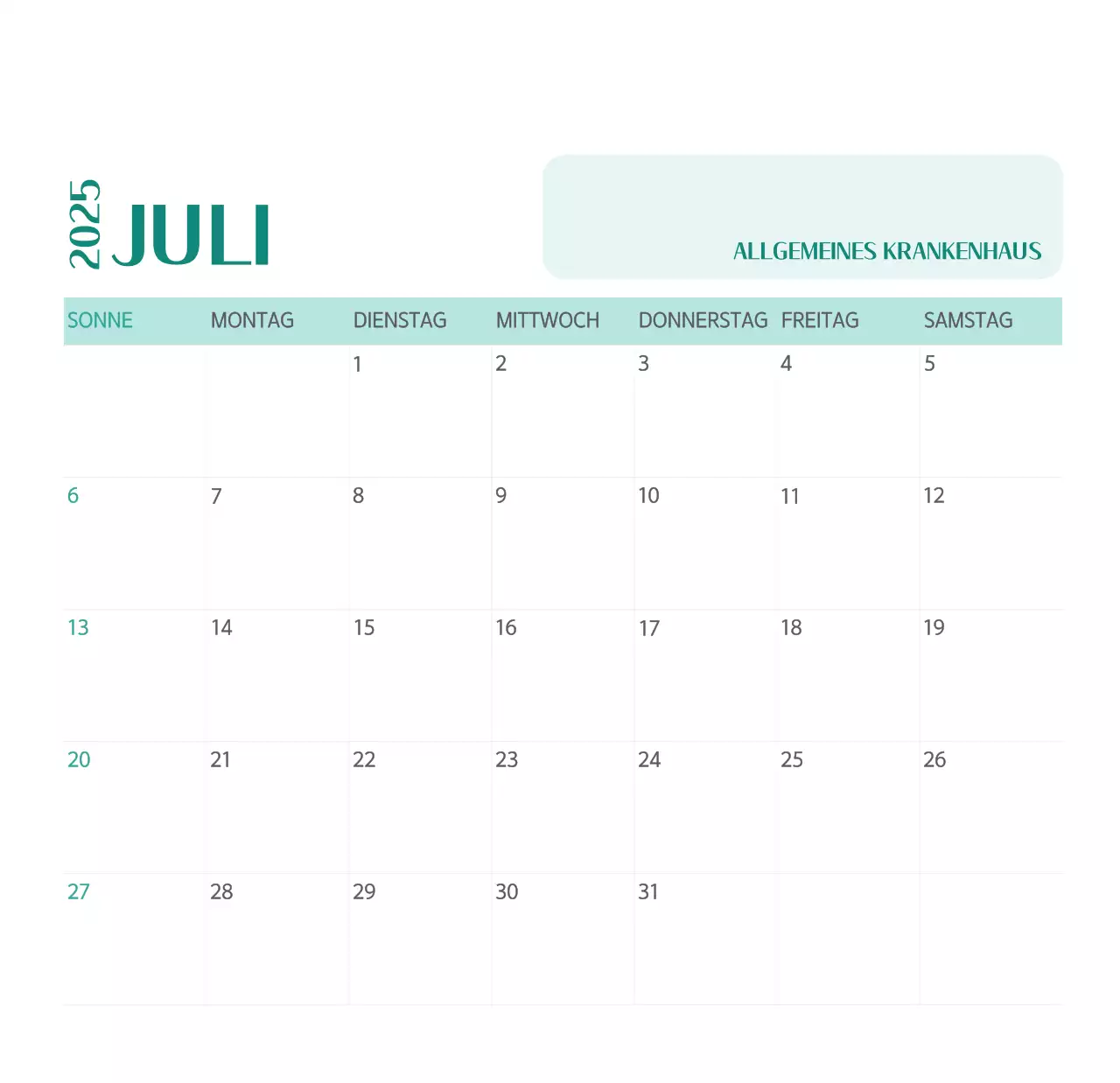 Krankenhauskalender in grünem Fotorahmen